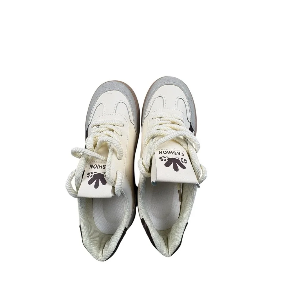 Women's Fashion Platform Sneakers EU 38 Cream Gray‎ Gum Sole